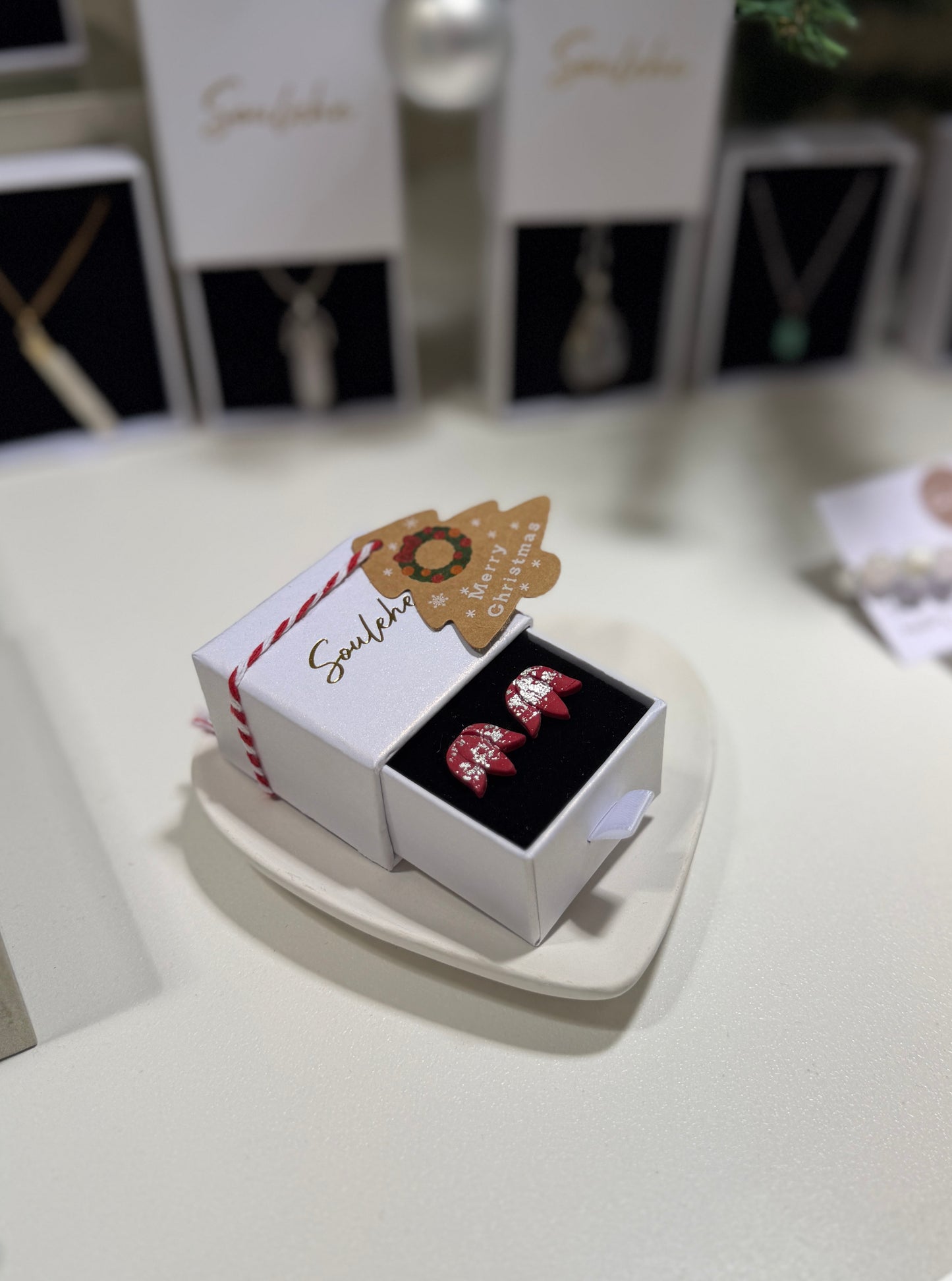 Red Christmas Flower Earrings