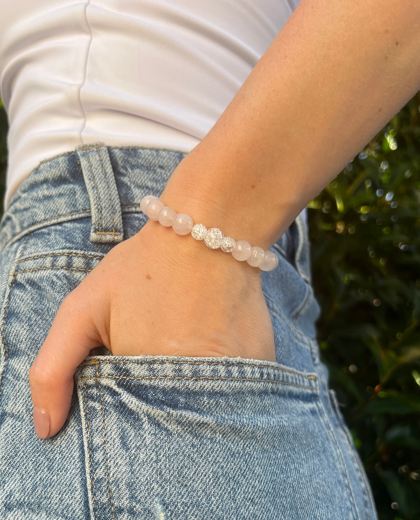 Self-Love, Relationships, Heart healing • Rose Quartz, Glass • Bracelet