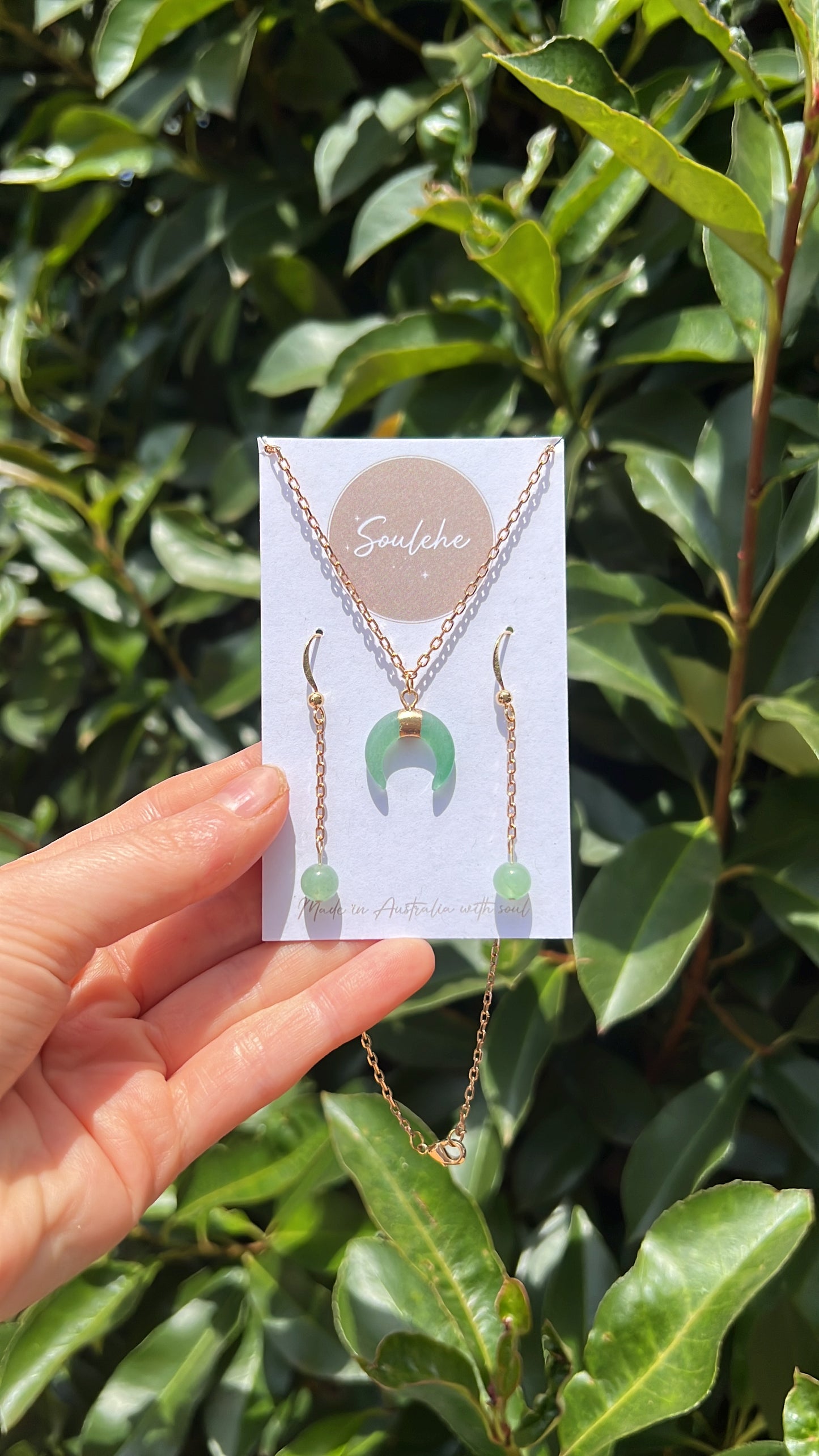 Green Moon Combo • Necklace x Earrings • Green Aventurine & 18K Gold Plated