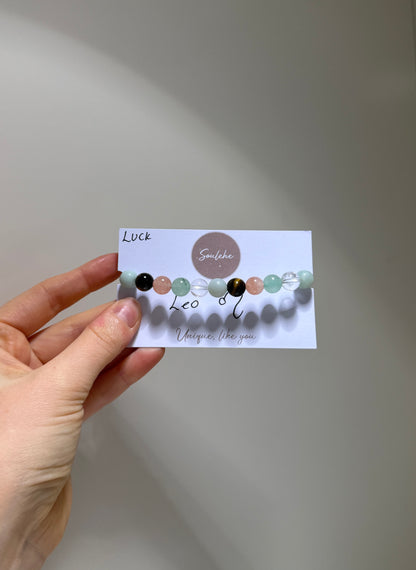Leo Luck Bracelet with Amazonite, Green Aventurine, Tiger Eye, Sunstone and Clear Quartz, handmade – Soulehe.