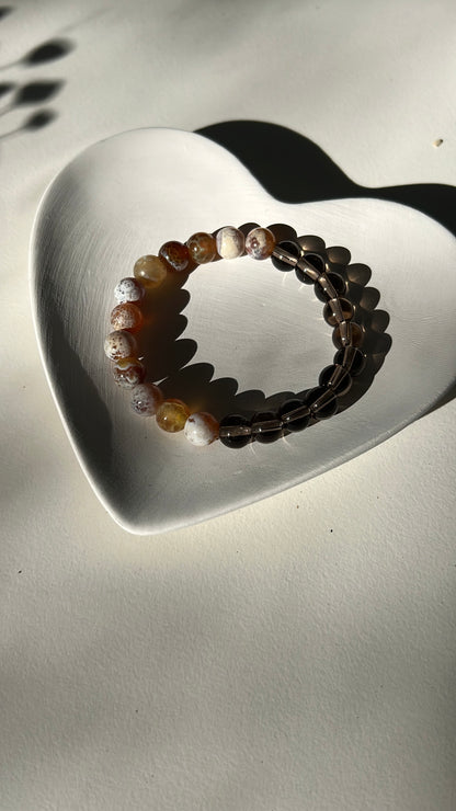 2025 Lucky – Smoky Quartz and Brown Fire Agate Bracelet .