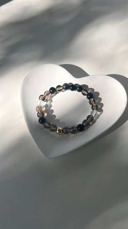 2025 Scorpio Support Bracelet Smoky quartz, Obsidian, Clear quartz