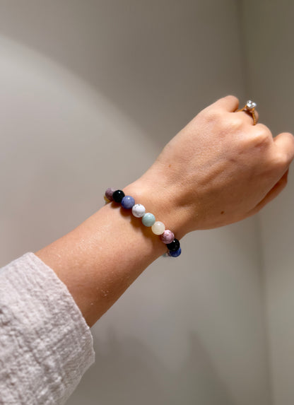 Virgo Luck Bracelet with Amazonite, Pink Zebra, Bamboo Agate, Moss Agate, Blue Sodalite and Howlite, handmade – Soulehe.