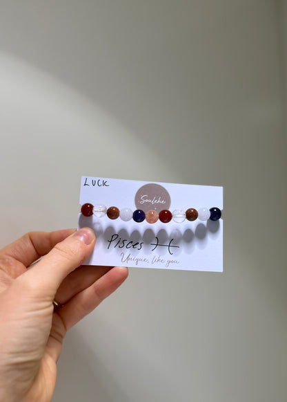 Pisces Luck Bracelet with Carnelian, Sandstone, Sunstone, Aquamarine, Amethyst and Clear Quartz, handmade – Soulehe.