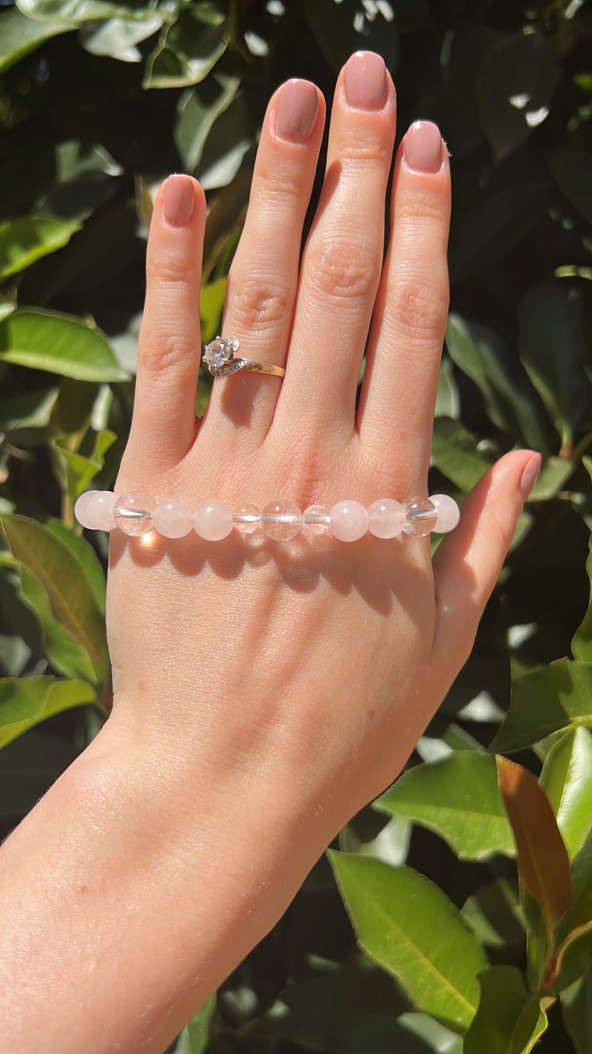 natural clear quartz rose quartz crystal bracelet
