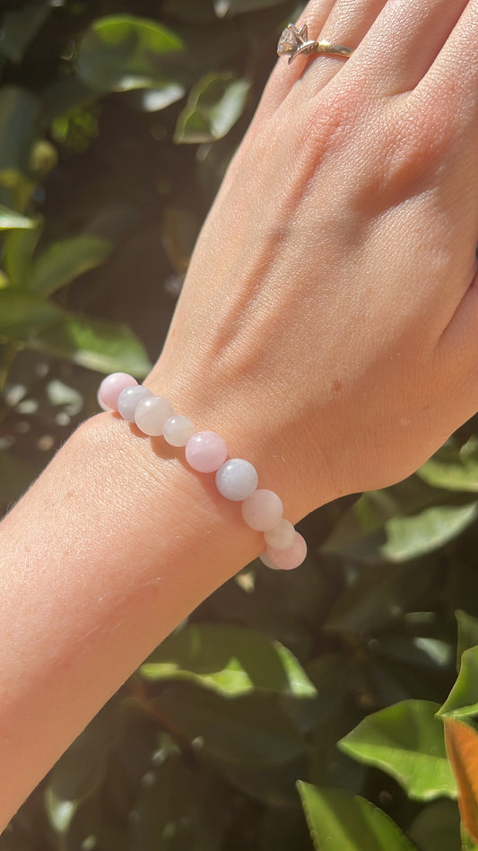 natural stone aquamarine rose quartz moonstone bracelet