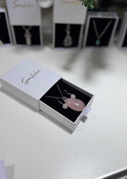 Healing x Relationships Combo • Necklace & Earrings • Rose Quartz & 925 Silver