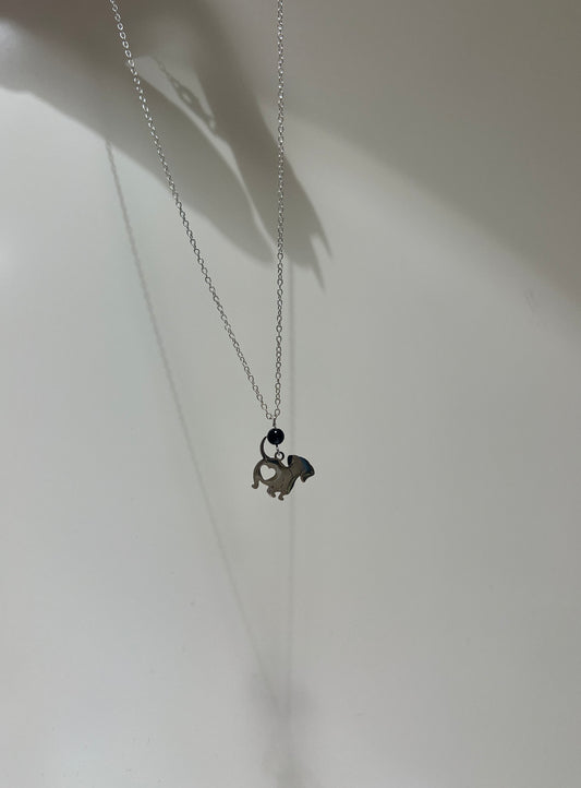 Necklace with a small pendant on a plain background