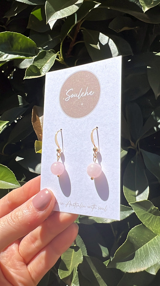 rose quartz natural crystal stone earrings