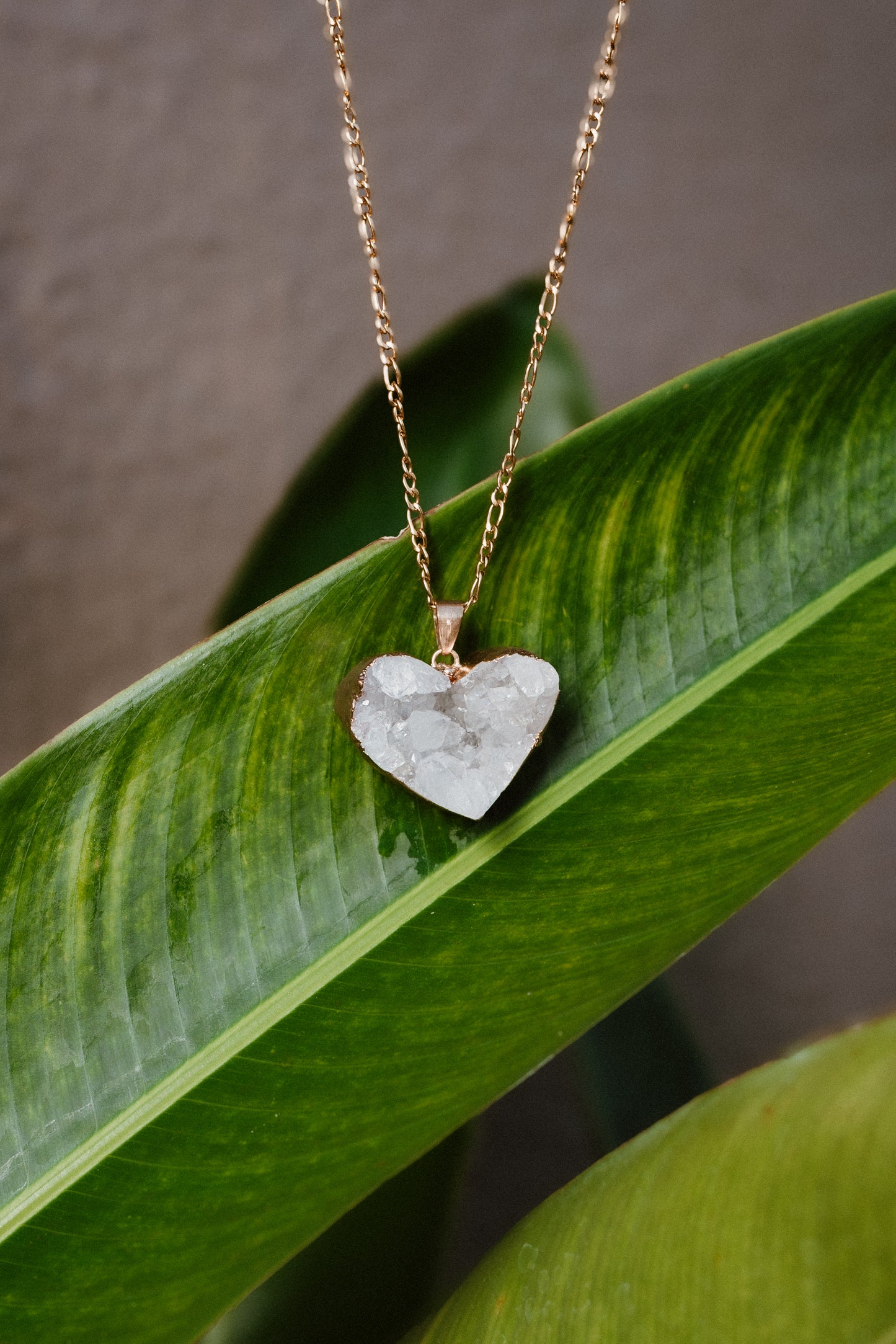 Druzy White Agate Heart • 18K Gold Plated