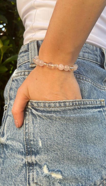 natural clear quartz rose quartz crystal bracelet