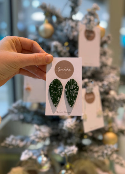 Green Snowy City Polymer Clay Earrings