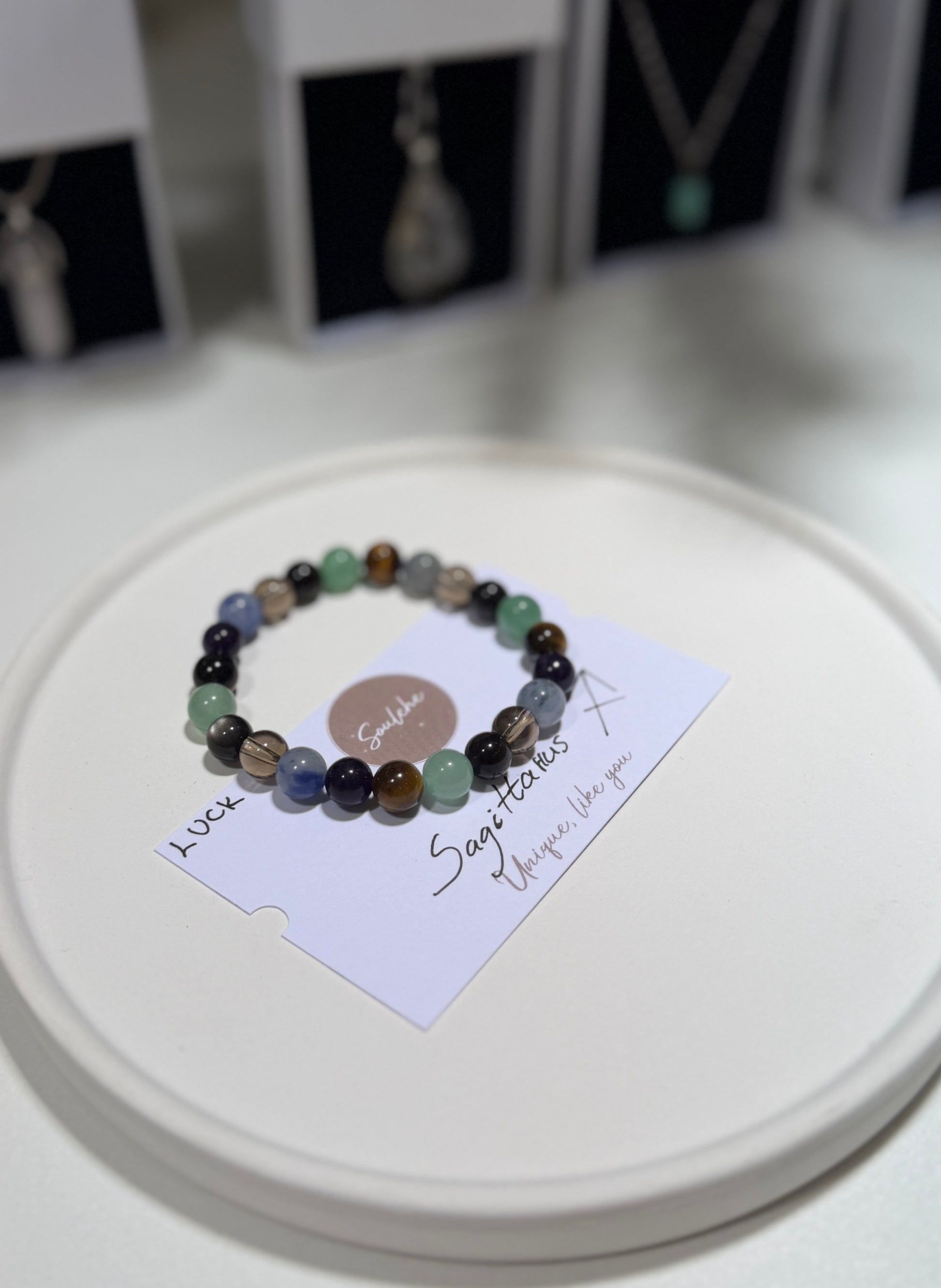 Sagittarius Luck Bracelet with Obsidian, Tiger Eye, Amethyst, Green Aventurine, Blue Sodalite and Smoky Quartz, handmade – Soulehe.