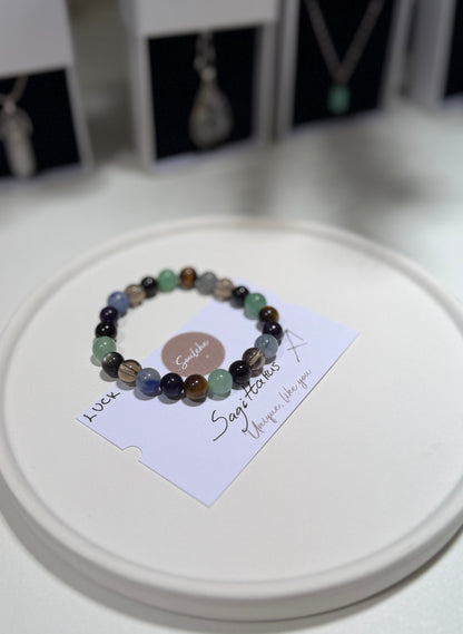 Sagittarius Luck Bracelet with Obsidian, Tiger Eye, Amethyst, Green Aventurine, Blue Sodalite and Smoky Quartz, handmade – Soulehe.