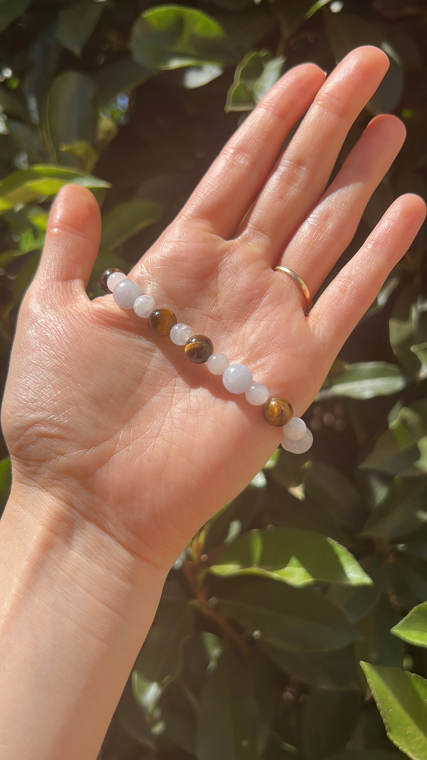 natural aquamarine moonstone tiger eye crystals stone bracelet