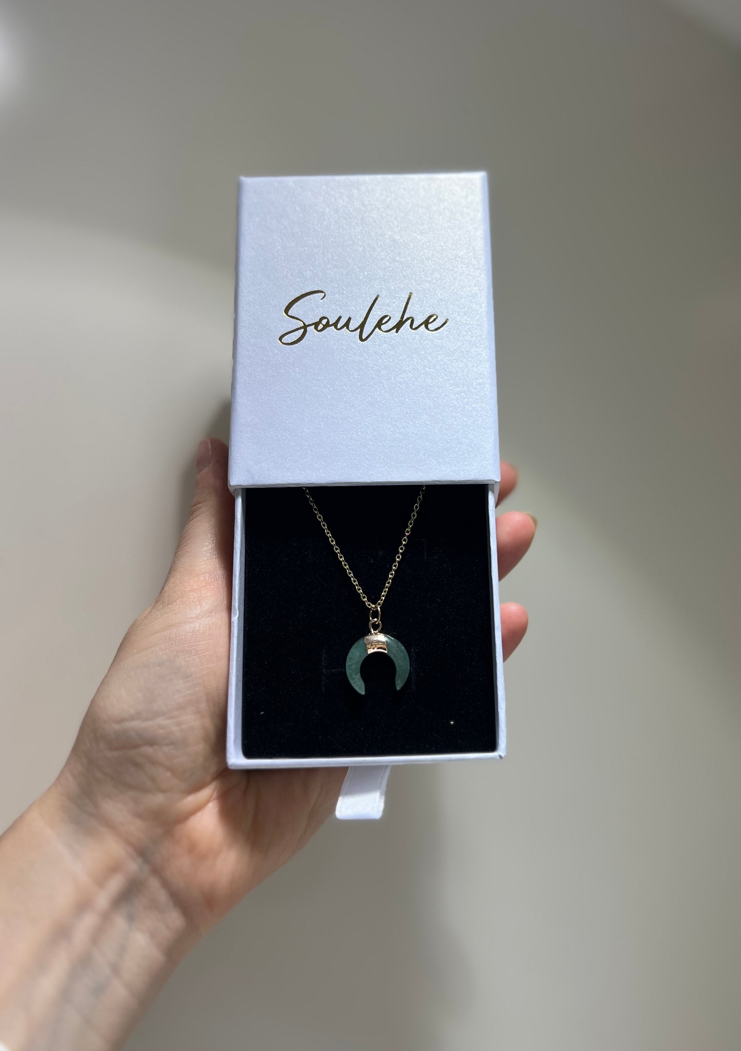 Green Moon • Necklace • Green Aventurine & 14K Gold Plated