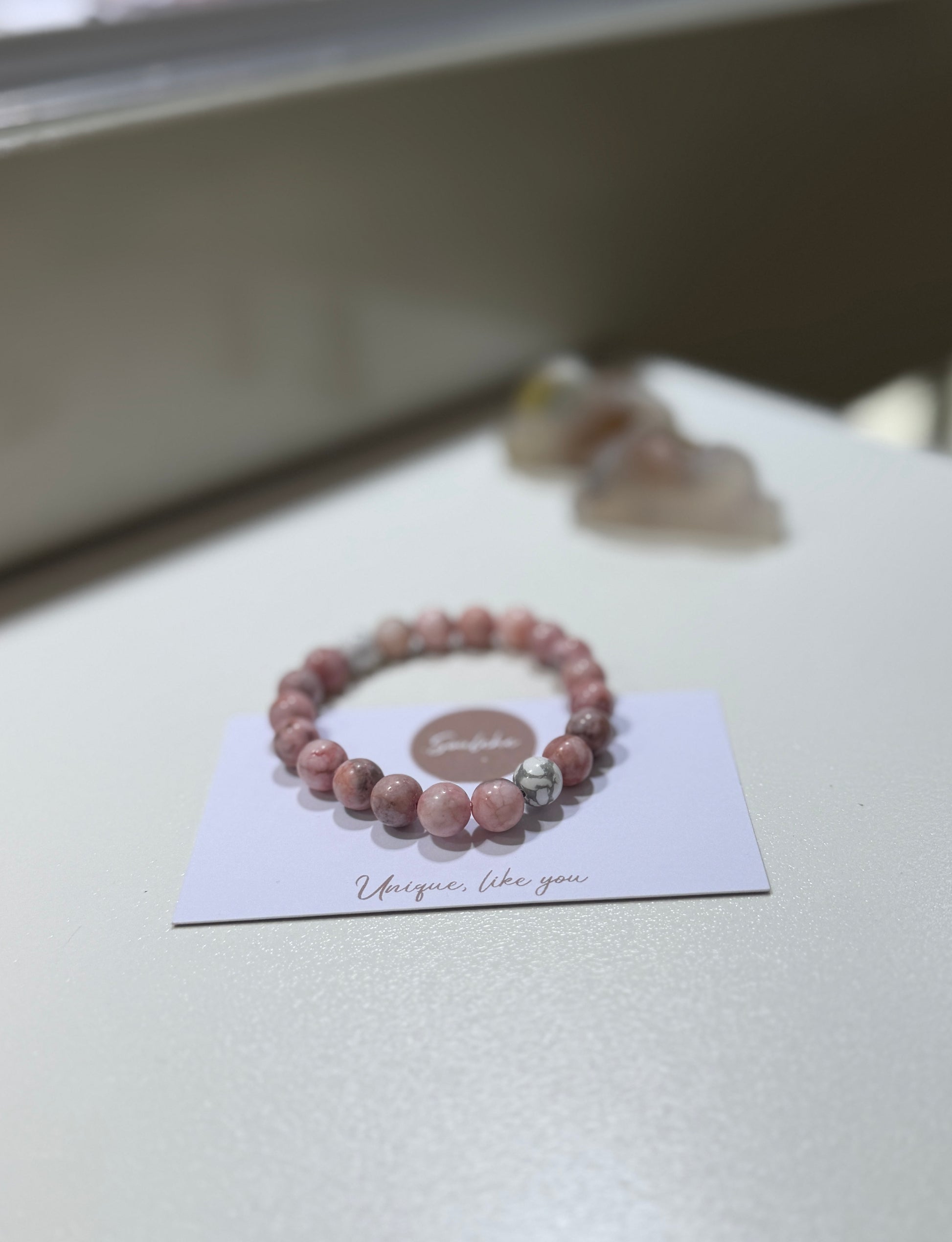 Pink Zebra and Howlite beaded bracelet.