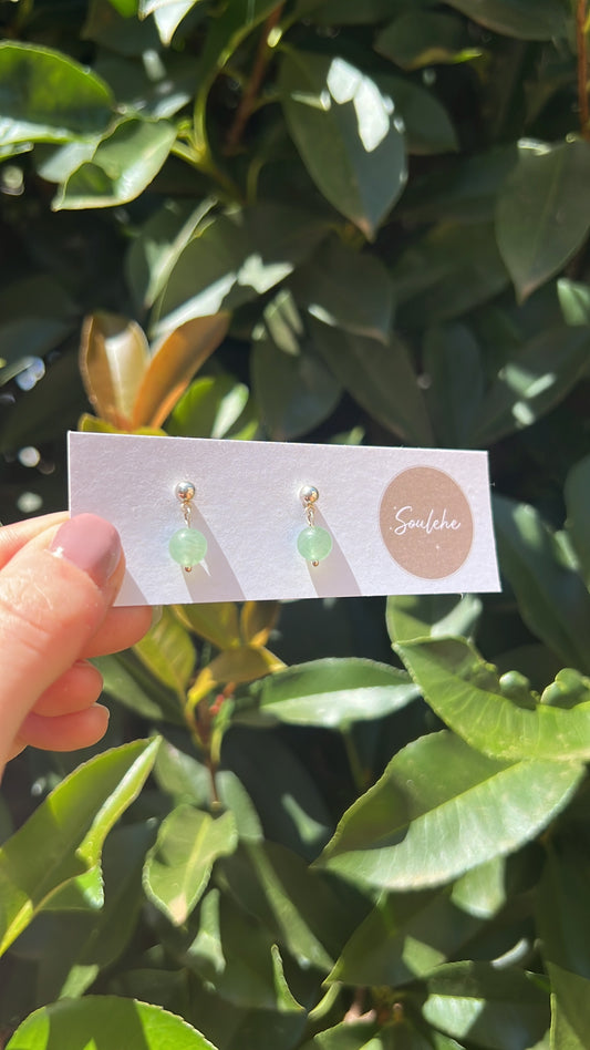 green aventurine crystal natural stone  silver earrings