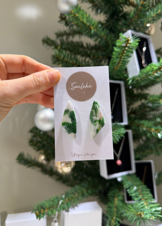 Green and White Polymer Clay handmade earrings