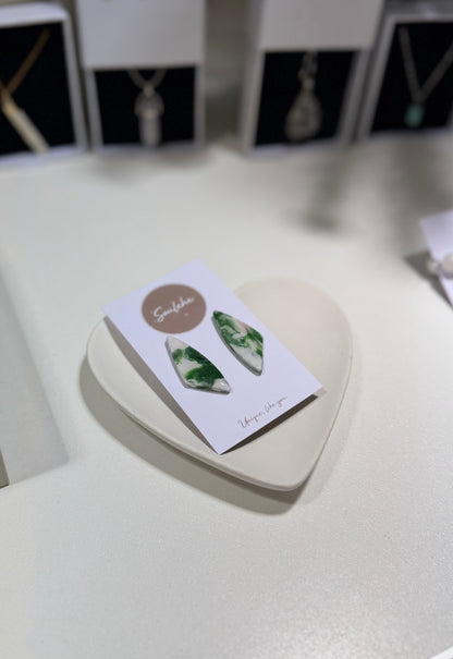 Green and White Polymer Clay handmade earrings