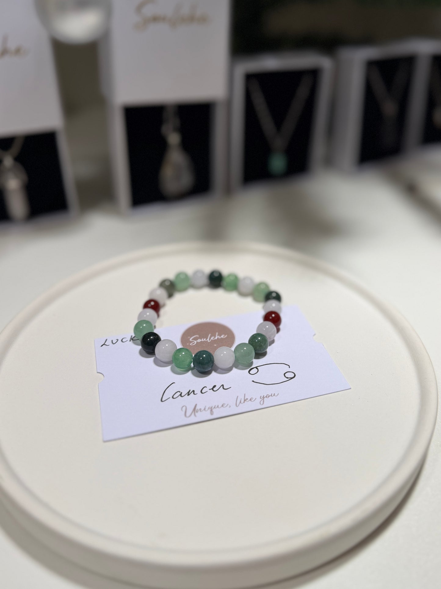 Cancer Luck Bracelet with Green Aventurine, Moss Agate, Aquamarine and Carnelian, handmade – Soulehe.