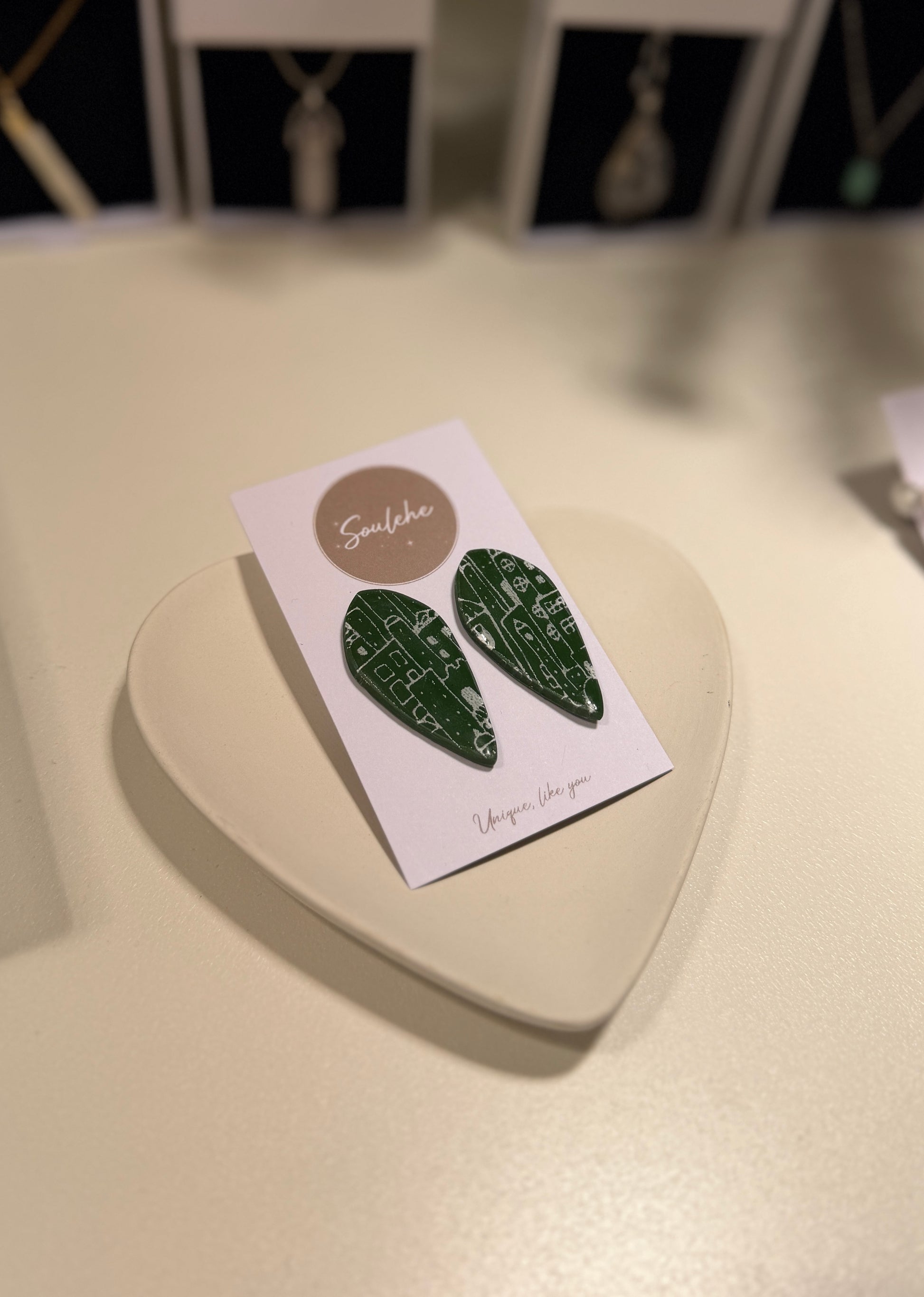 Green Snowy City Polymer Clay Earrings