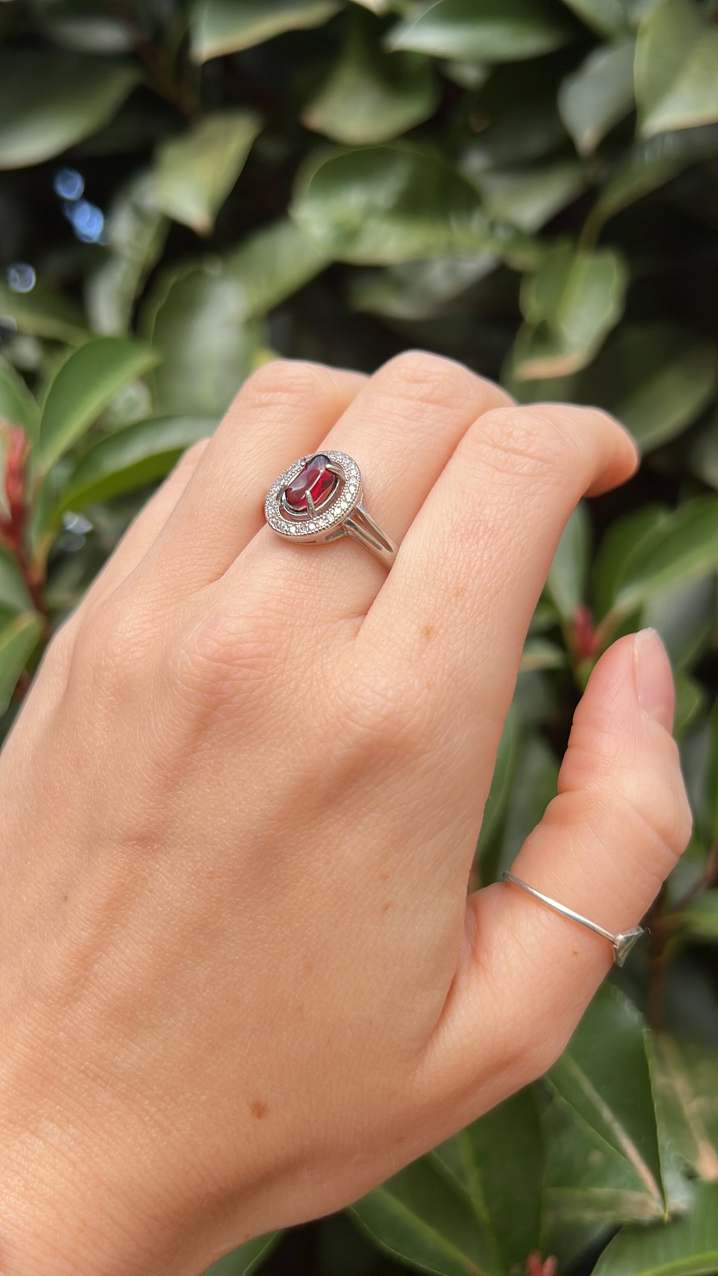 natural crystal garnet ring