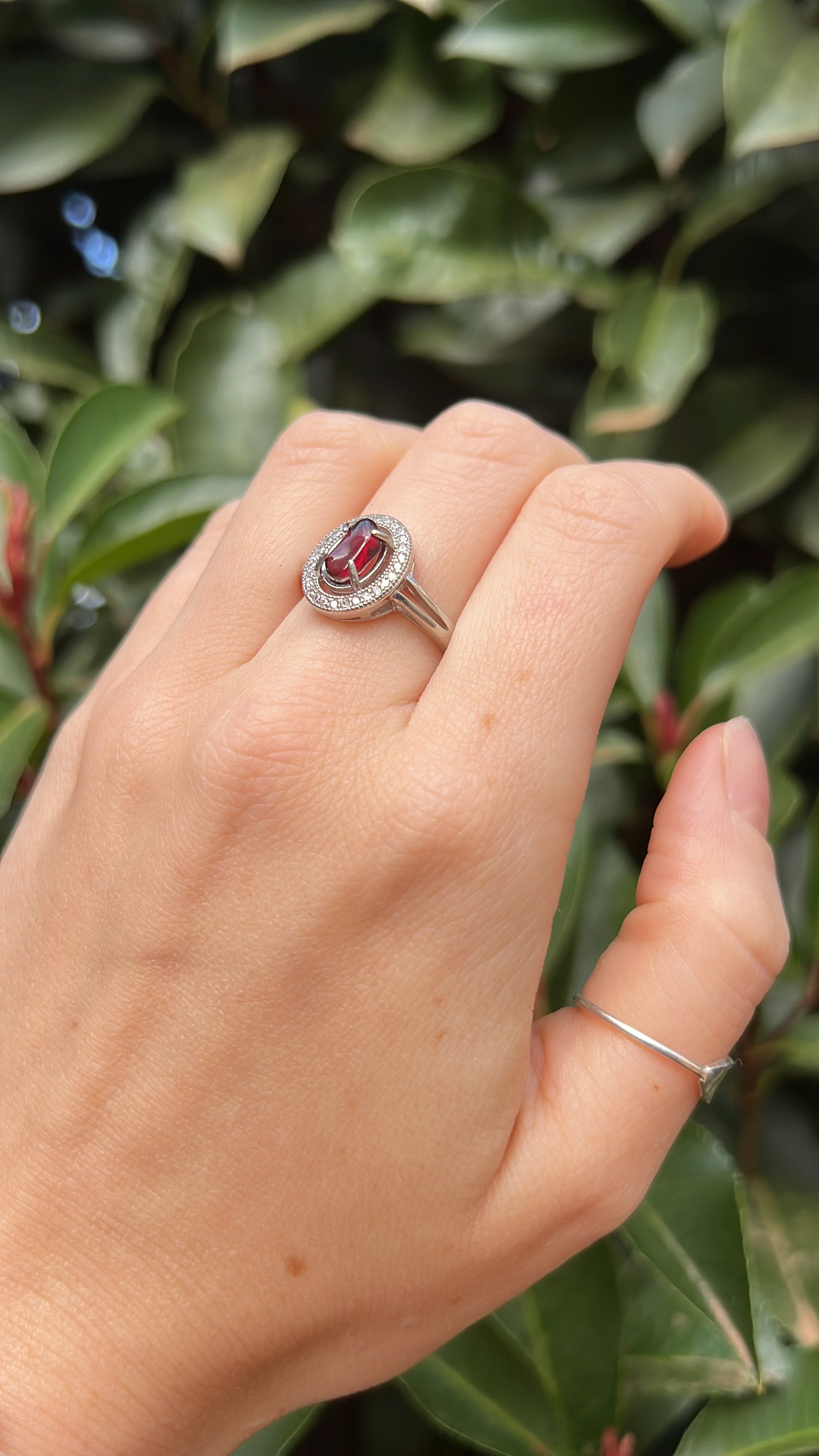 natural crystal garnet ring