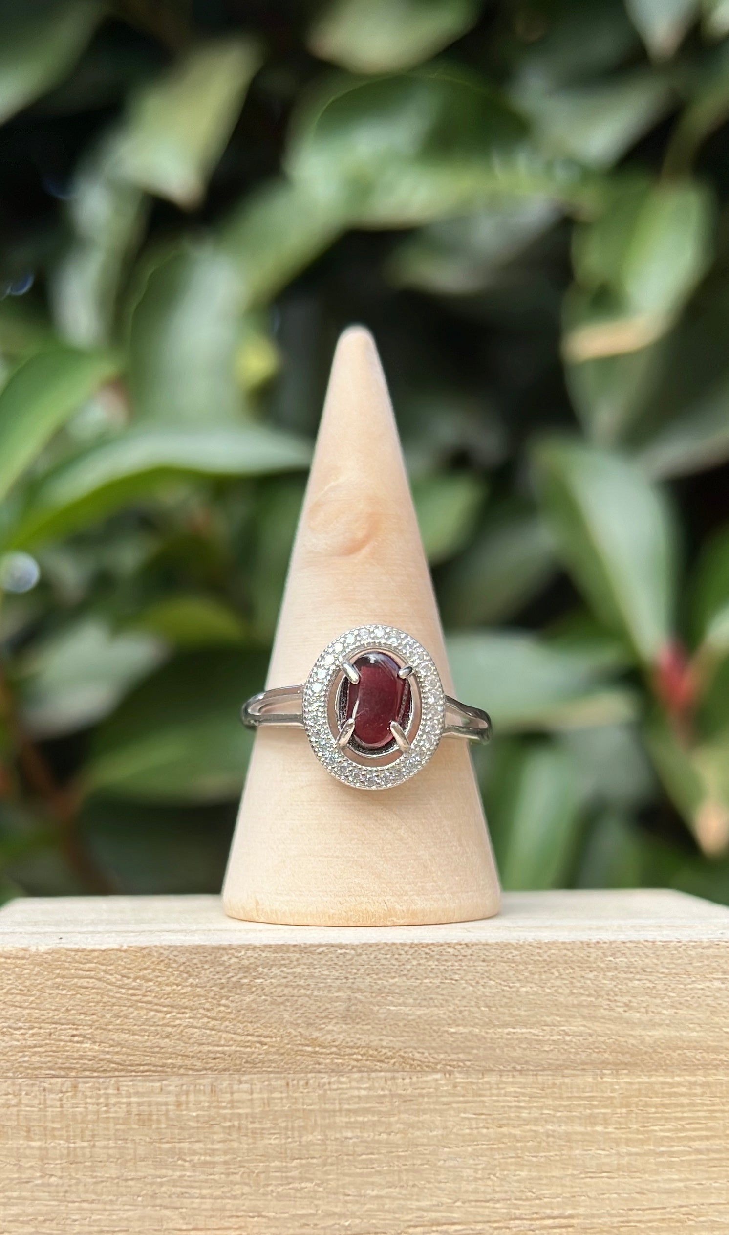 natural crystal garnet ring