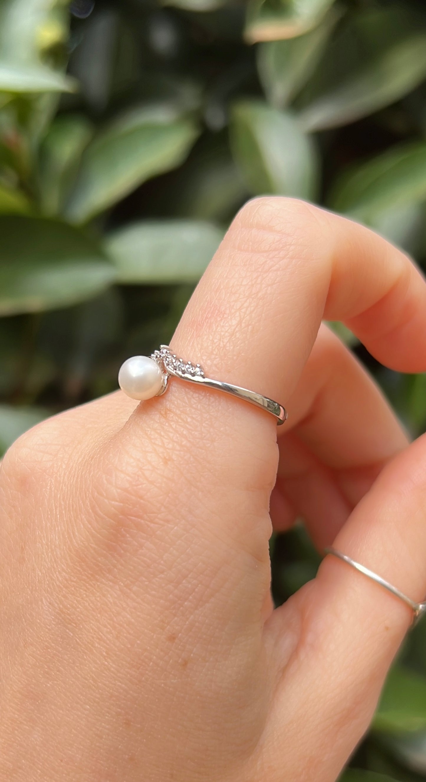 Natural pearl silver ring wedding