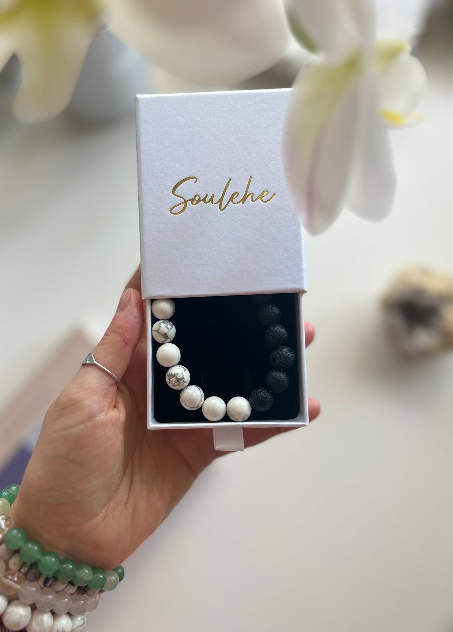 Vitality and fertility - Black Lava & Howlite Duality