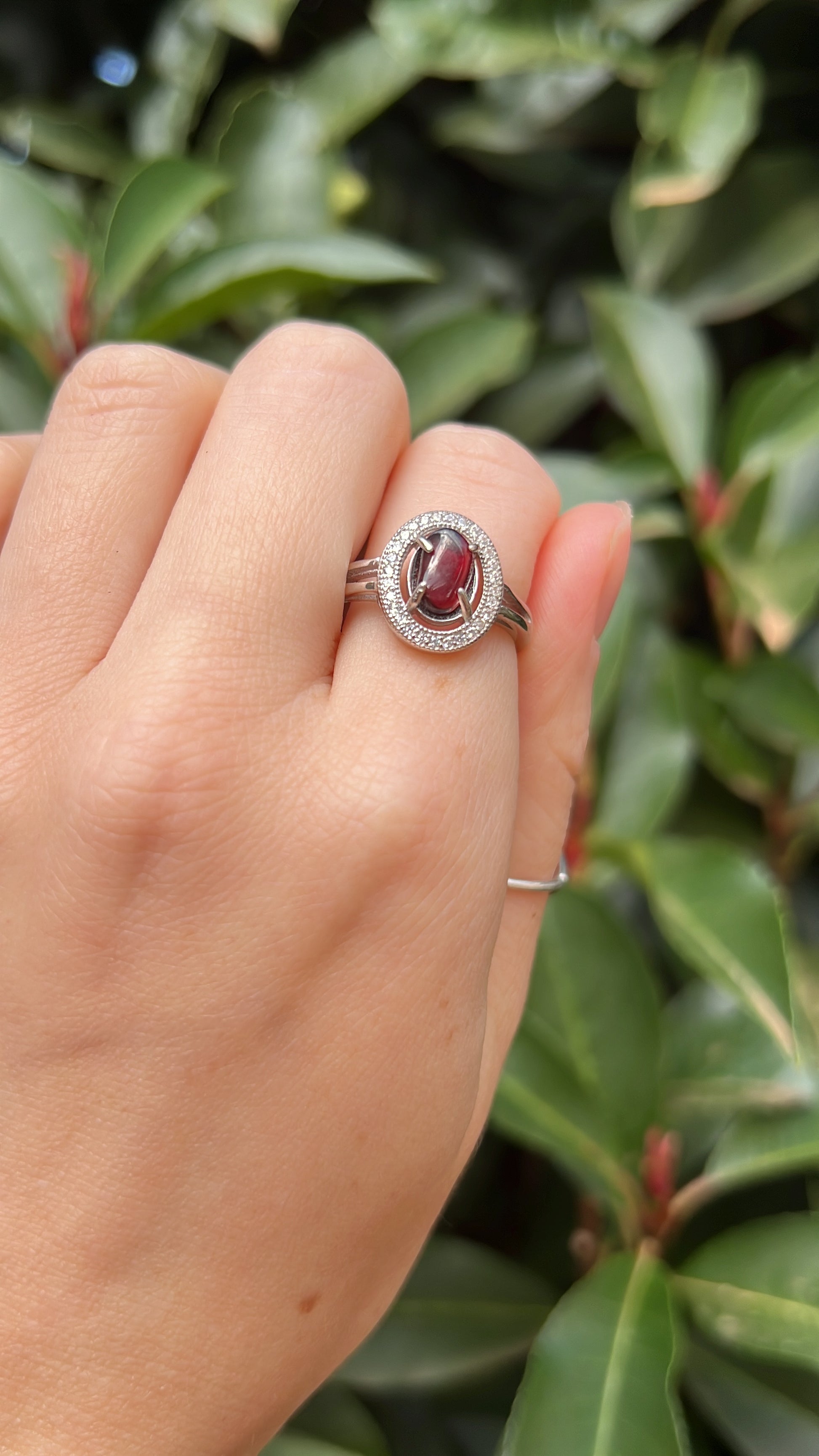 natural crystal garnet ring