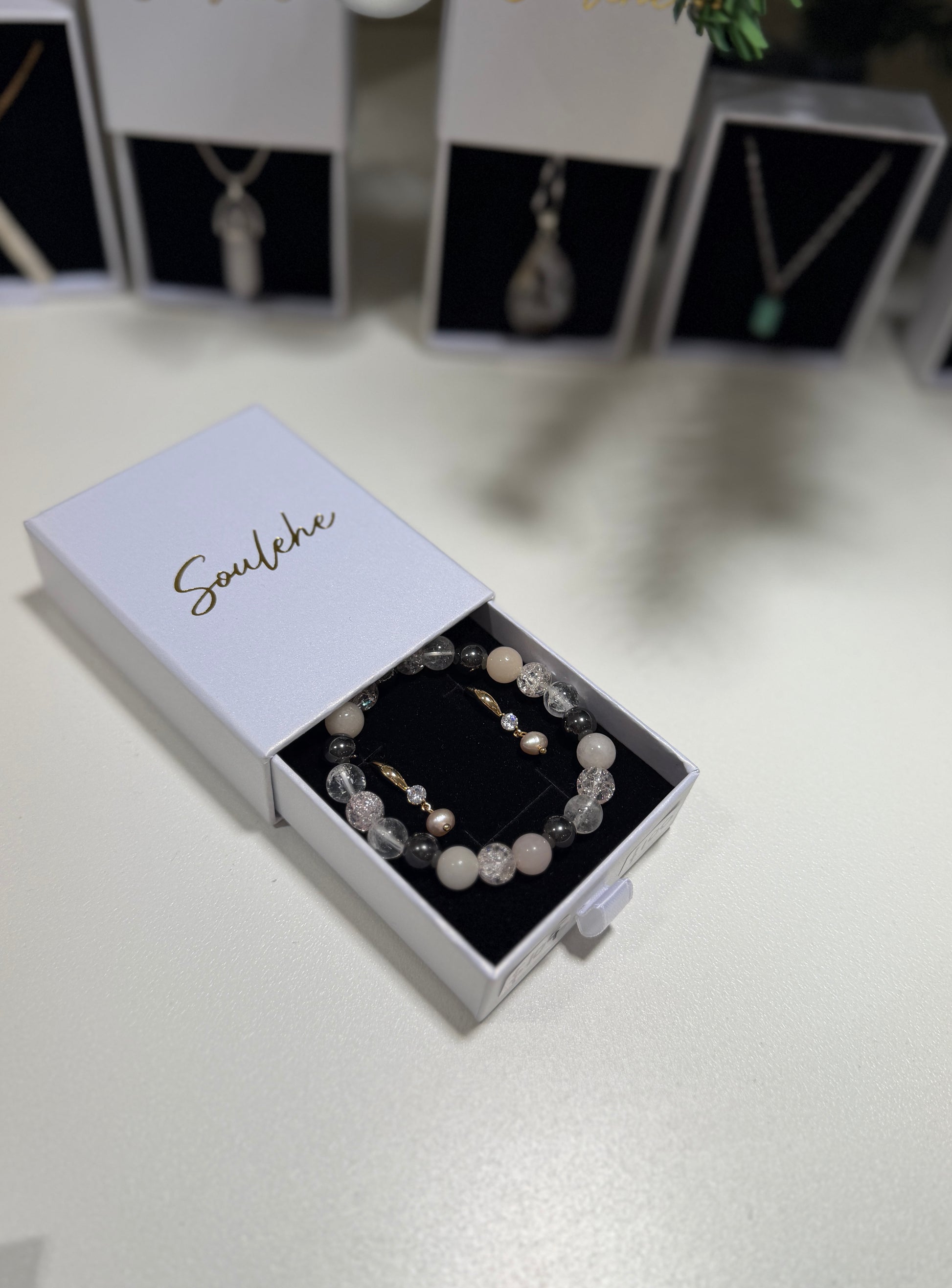 Pink pearl earrings with Hematite, Pink Aventurine and Clear Quartz bracelet.