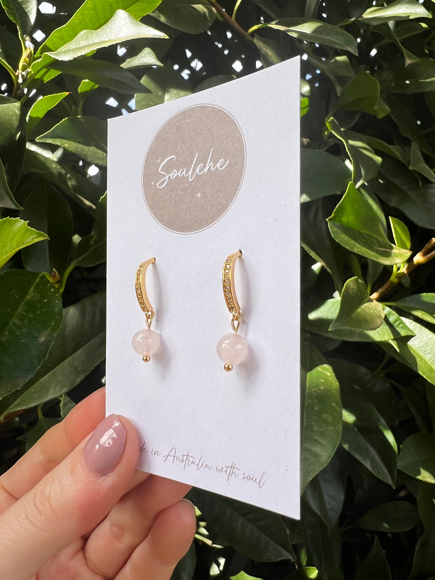 rose quartz natural crystal stone earrings
