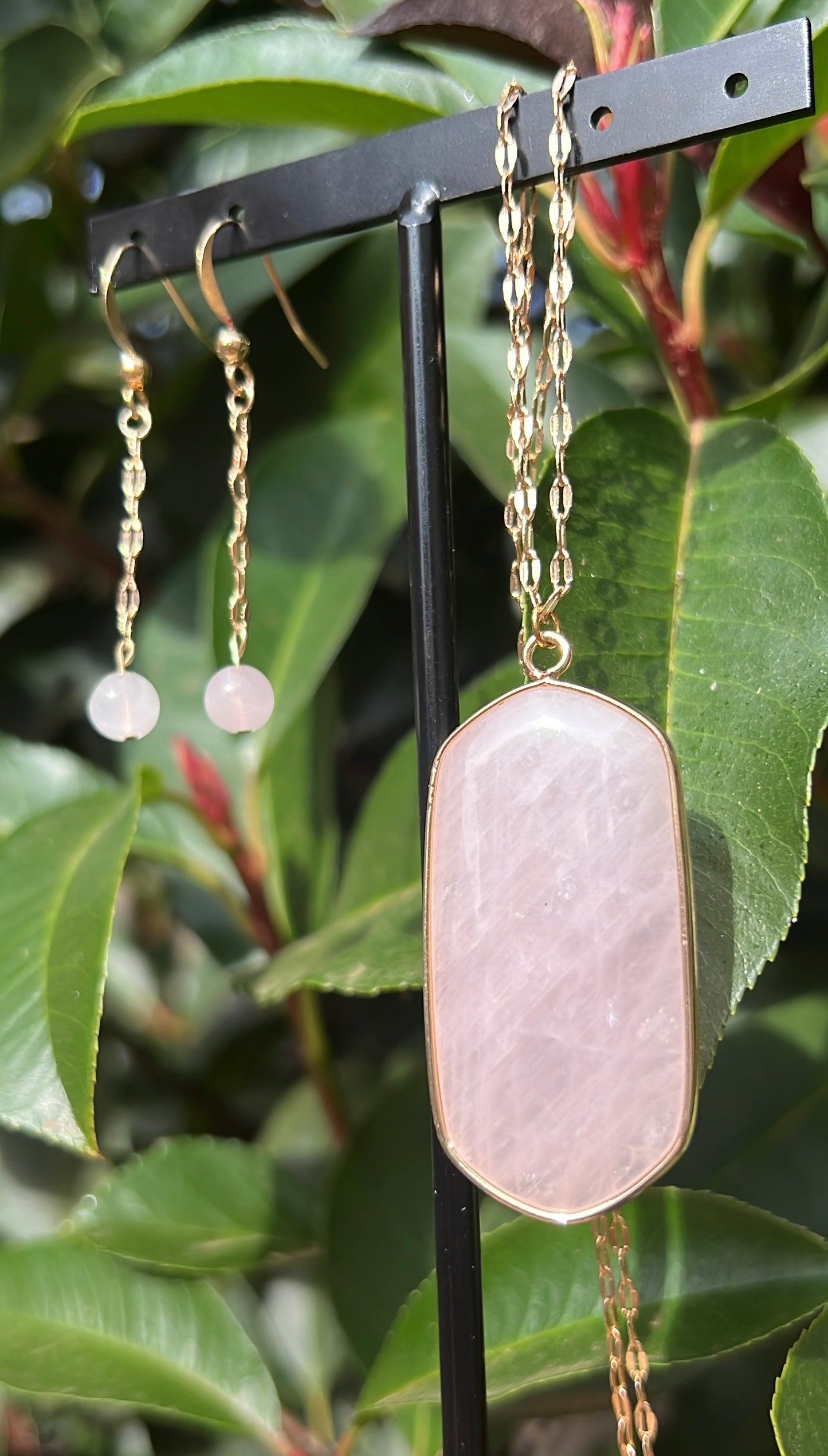 Healing x Relationships Combo • Necklace & Earrings • Rose Quartz & 18K Gold Plated