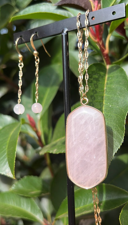 Healing x Relationships Combo • Necklace & Earrings • Rose Quartz & 18K Gold Plated