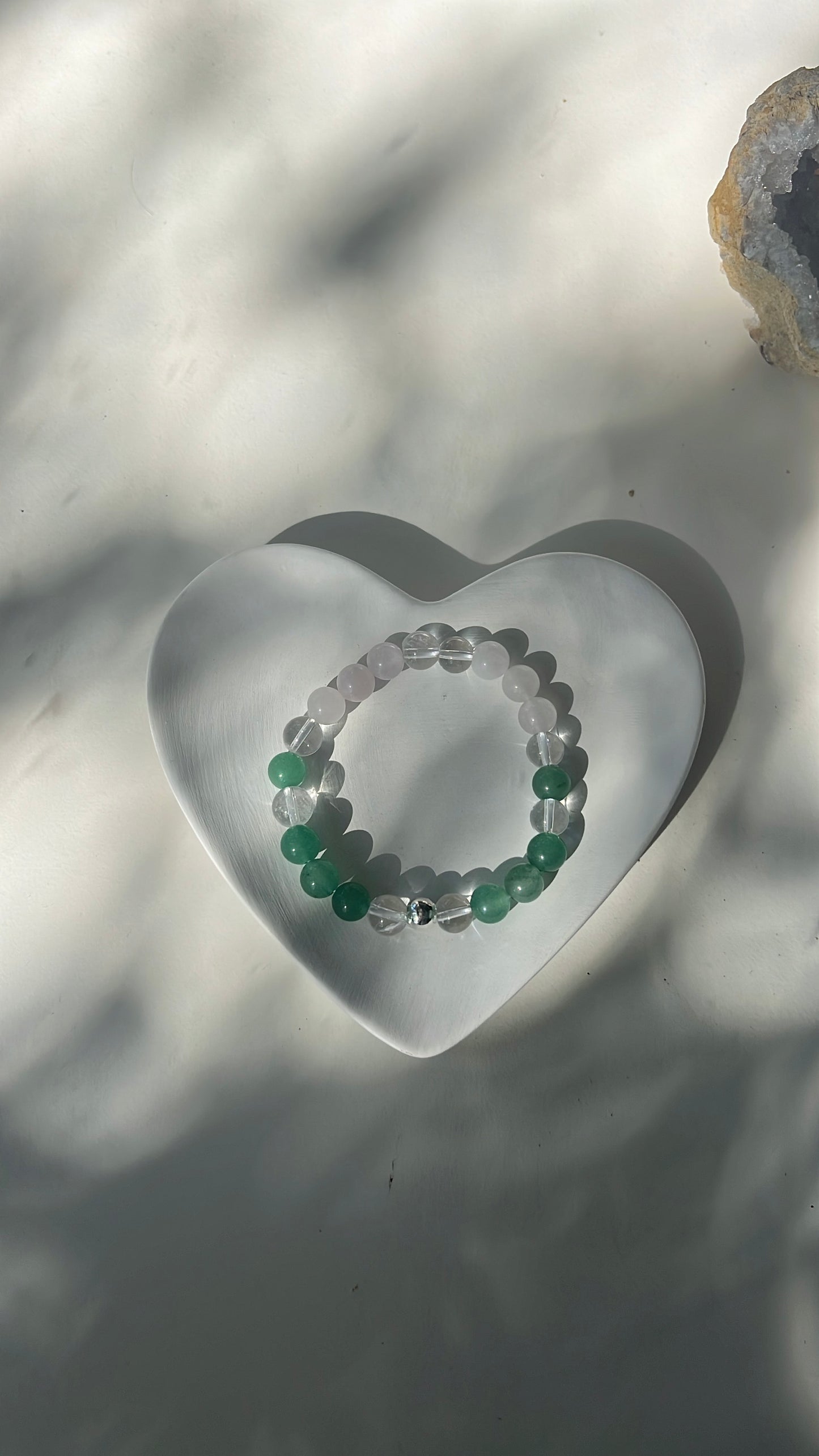 Green Aventurine, Rose quartz, clear Quartz Aries 2025 Luck Bracelet