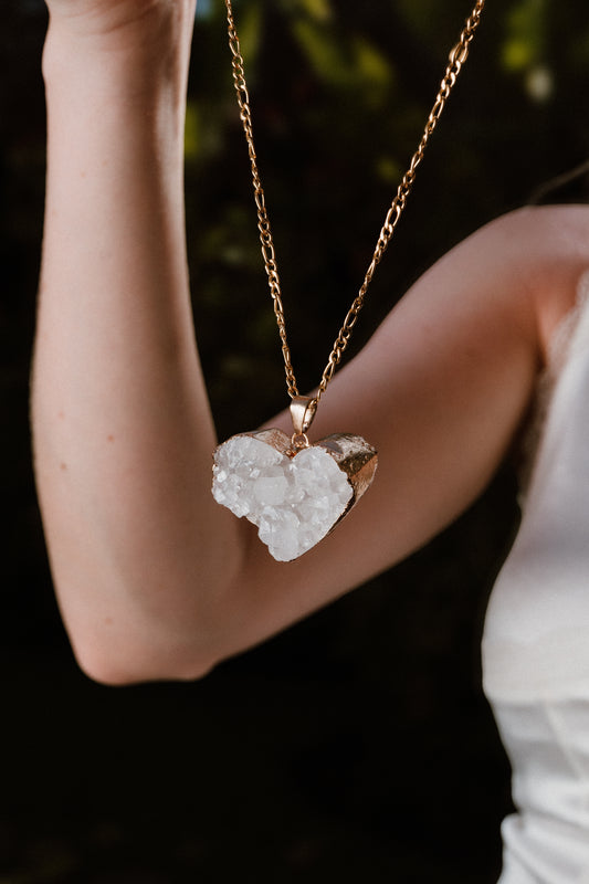 Druzy White Agate Heart • 18K Gold Plated