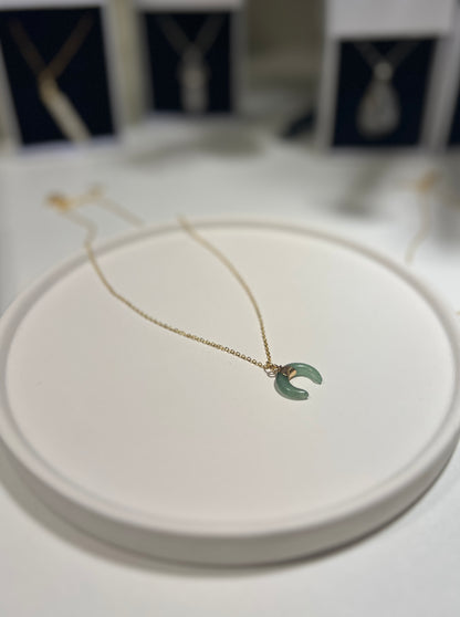 Green Moon • Necklace • Green Aventurine & 14K Gold Plated