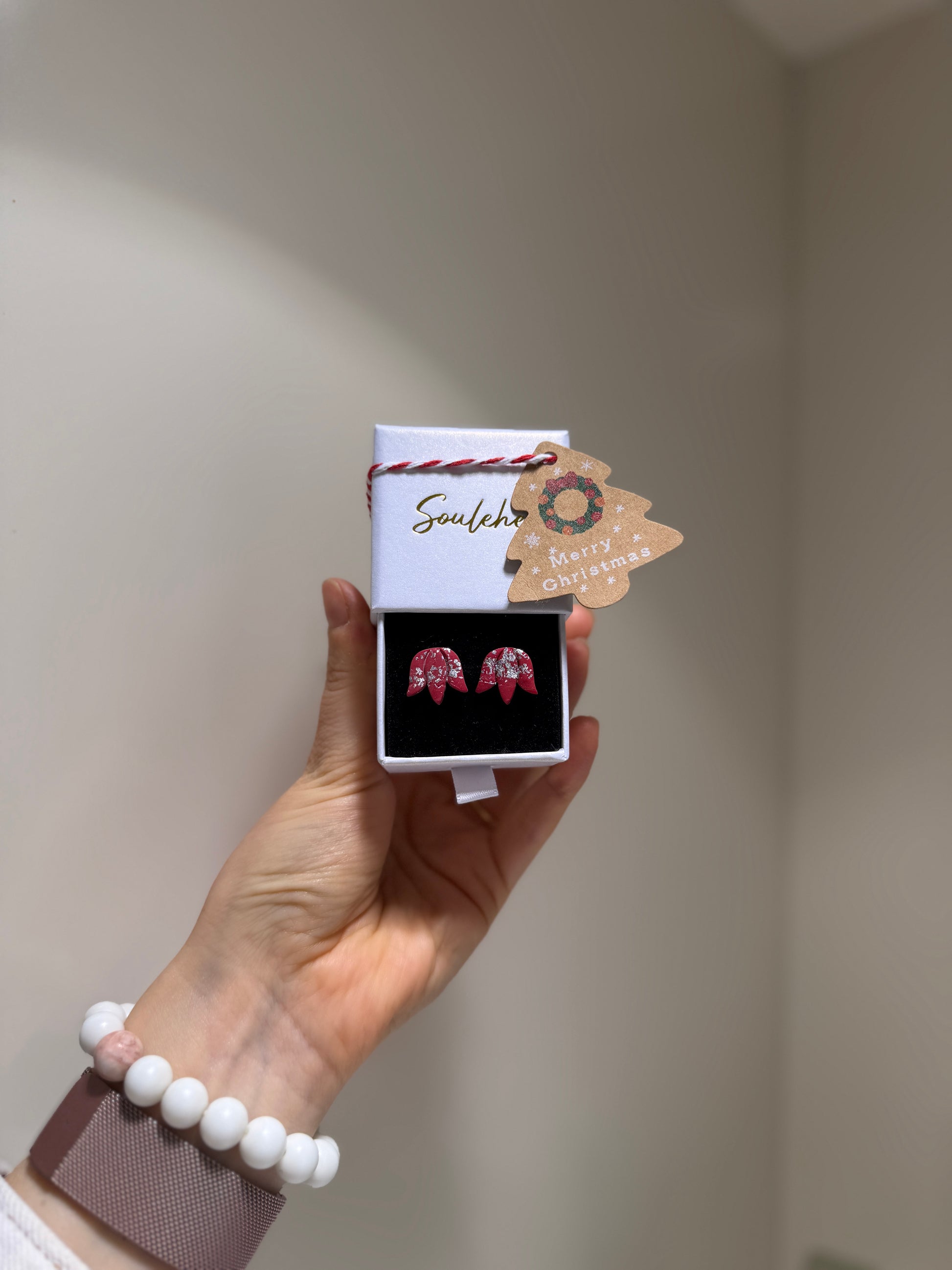 Red Christmas Flower Earrings