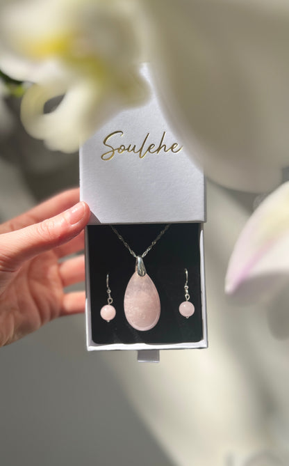 Healing x Relationships Combo • Necklace & Earrings • Rose Quartz & 925 Silver