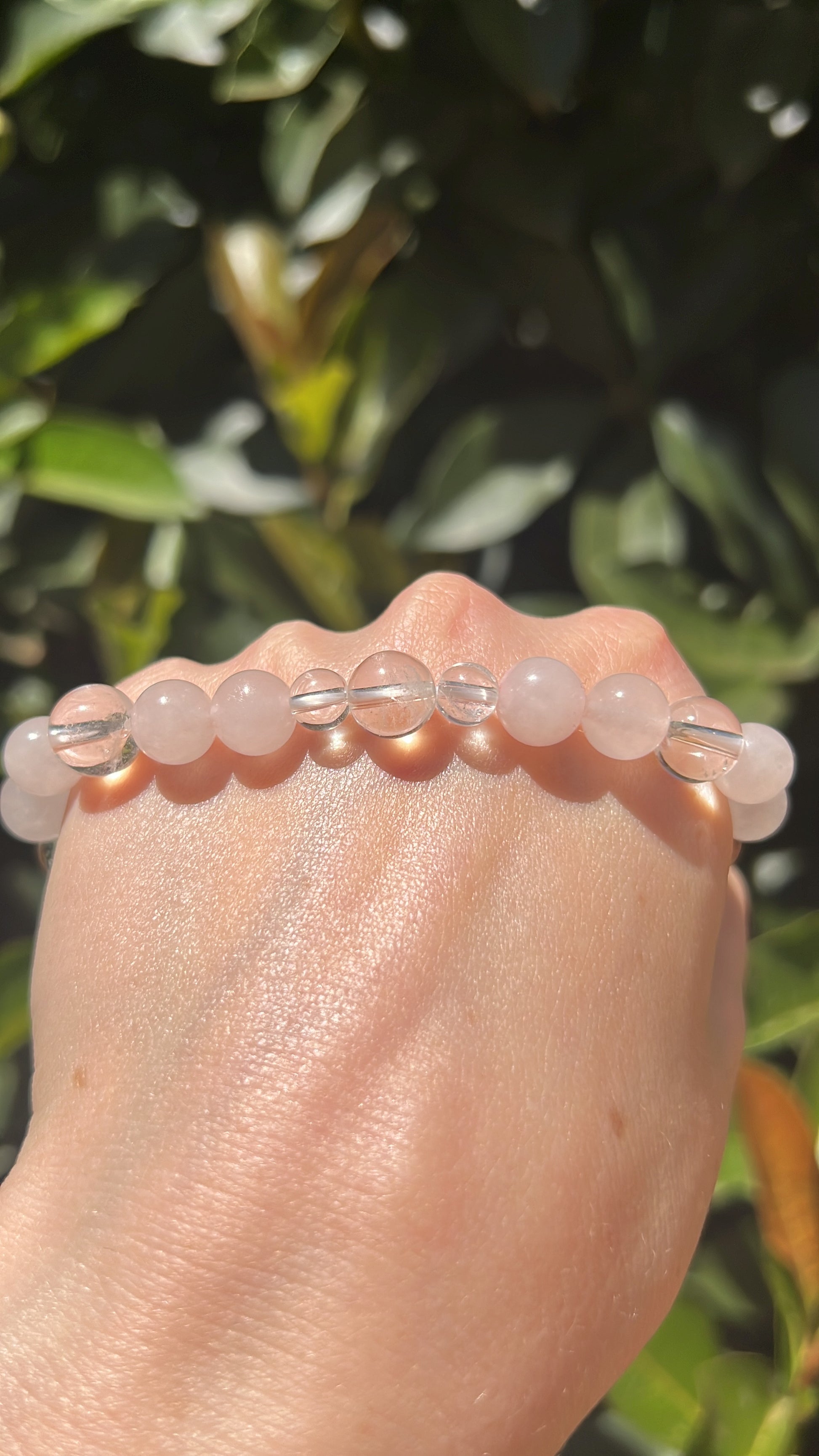 natural clear quartz rose quartz crystal stone bracelet