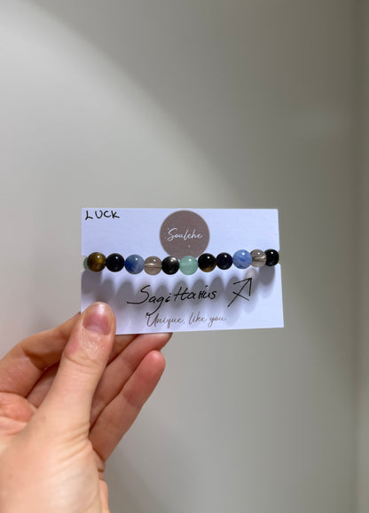 Sagittarius Luck Bracelet with Obsidian, Tiger Eye, Amethyst, Green Aventurine, Blue Sodalite and Smoky Quartz, handmade – Soulehe.