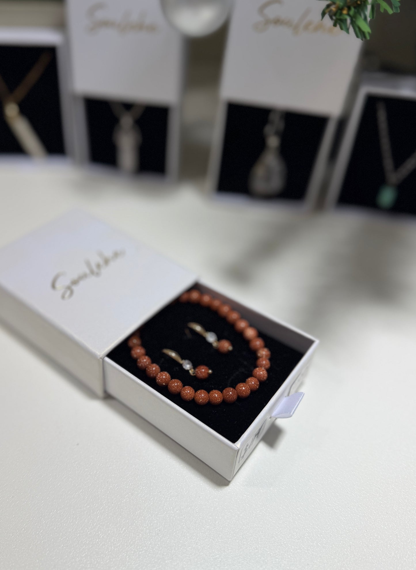 Sandstone bracelet with matching gold Sandstone earrings.