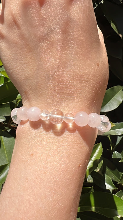 natural clear quartz rose quartz crystal stone bracelet