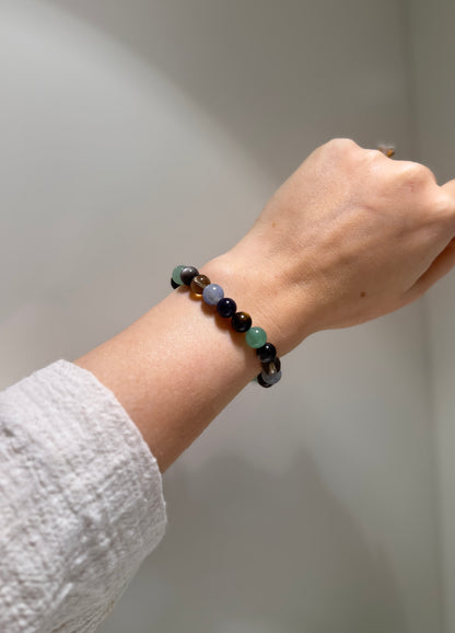 Sagittarius Luck Bracelet with Obsidian, Tiger Eye, Amethyst, Green Aventurine, Blue Sodalite and Smoky Quartz, handmade – Soulehe.