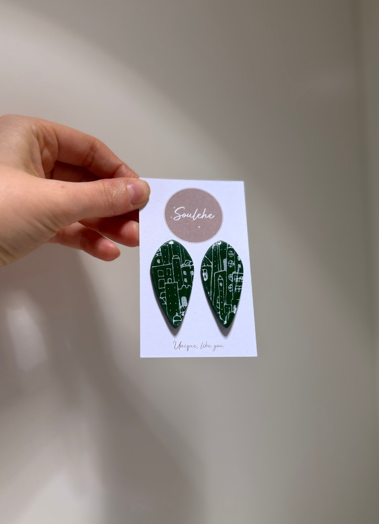 Green Snowy City Polymer Clay Earrings