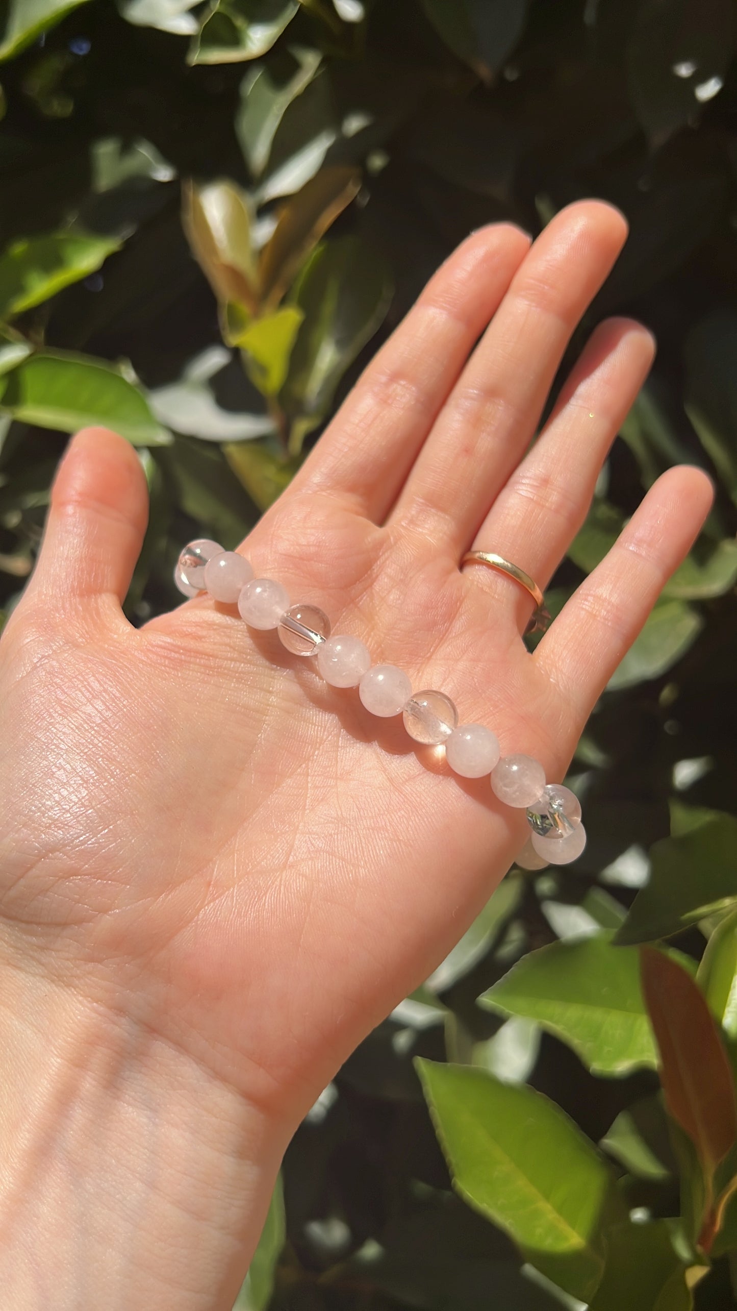 natural clear quartz rose quartz crystal stone bracelet