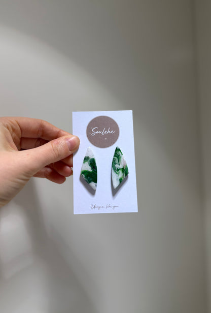 Green and White Polymer Clay handmade earrings