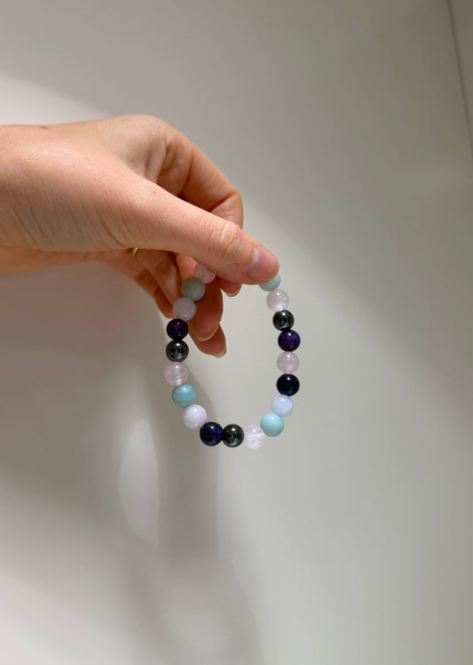 Aquarius Luck Bracelet with Aquamarine, Rose Quartz, Amazonite, Hematite and Amethyst, handmade – Soulehe.